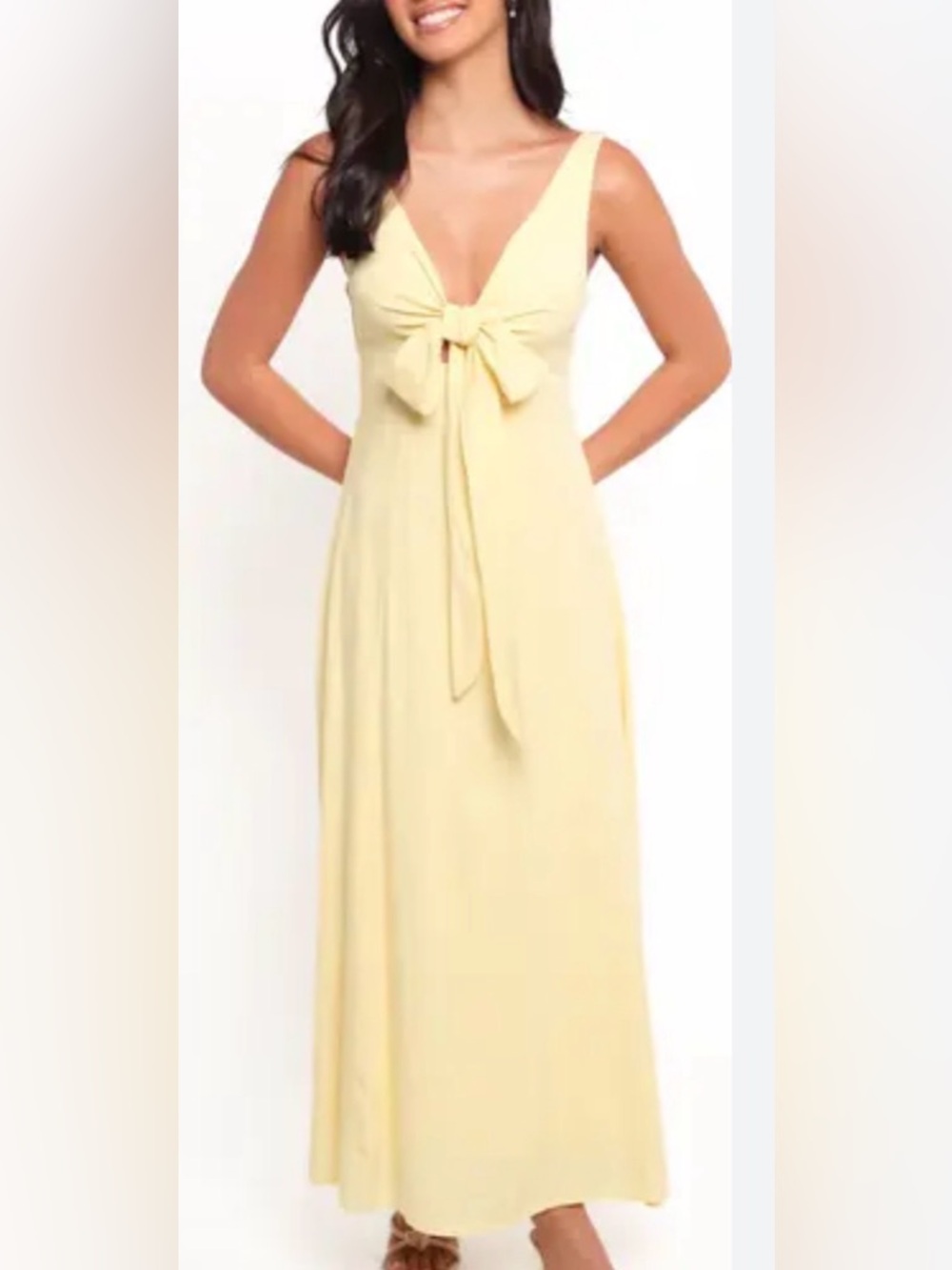 Petal & Pup Archer Dress Yellow Bow Front Midi Dress Size Medium Rayon